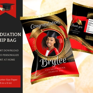 Graduation Chip Bag Template, Grad Party Decorations, Class of 2025 - Instant Download Printable, easily personalize yourself in Canva