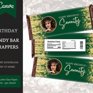 Szablon Candy Bar, eleganckie dekoracje urodzinowe dla niej, edytowalne, natychmiastowe pobranie, gotowe do wydrukowania upominki na przyjęcie, łatwa personalizacja w Canva