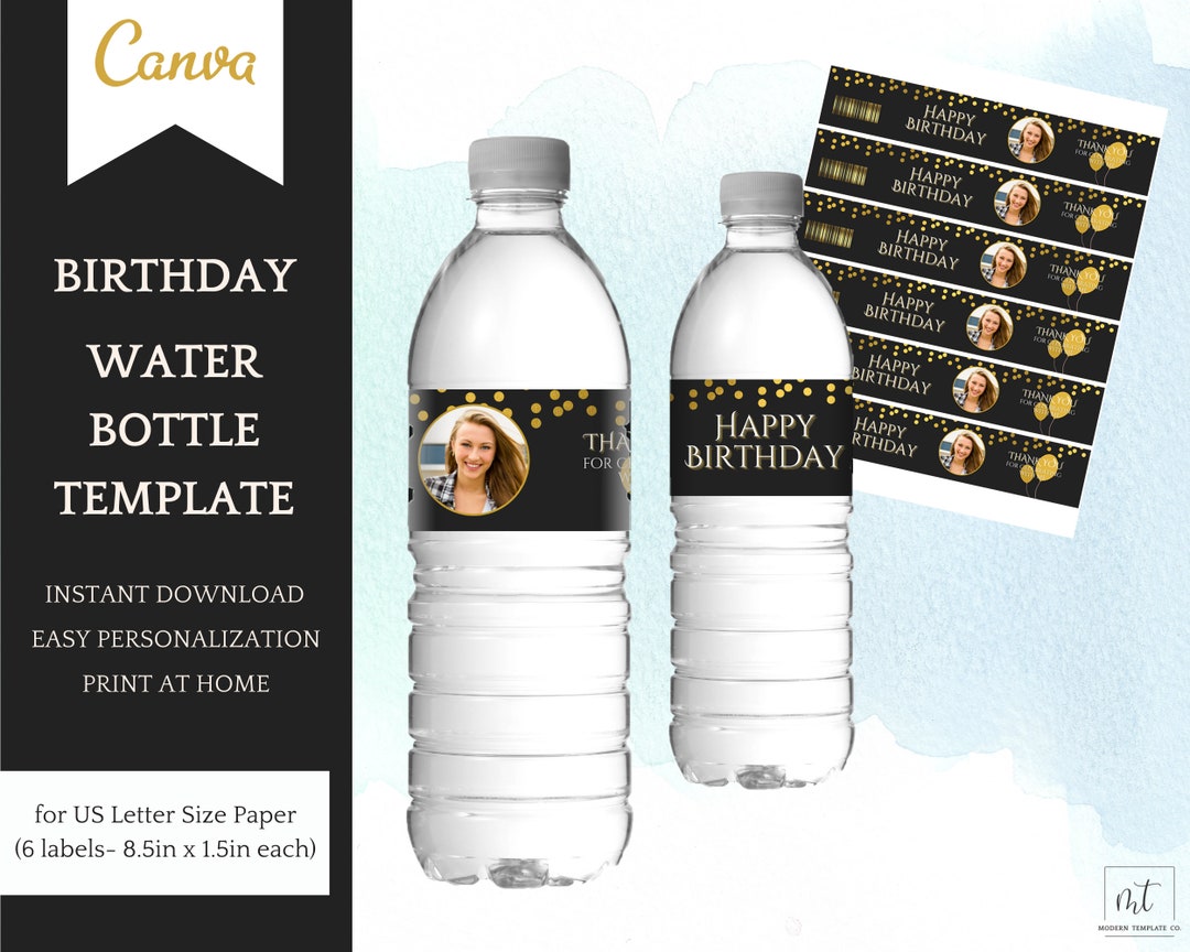 Editable Water Bottle Label Template, Printable Birthday Decorations Editable Water Bottle Label Template, Printable Birthday Decorations