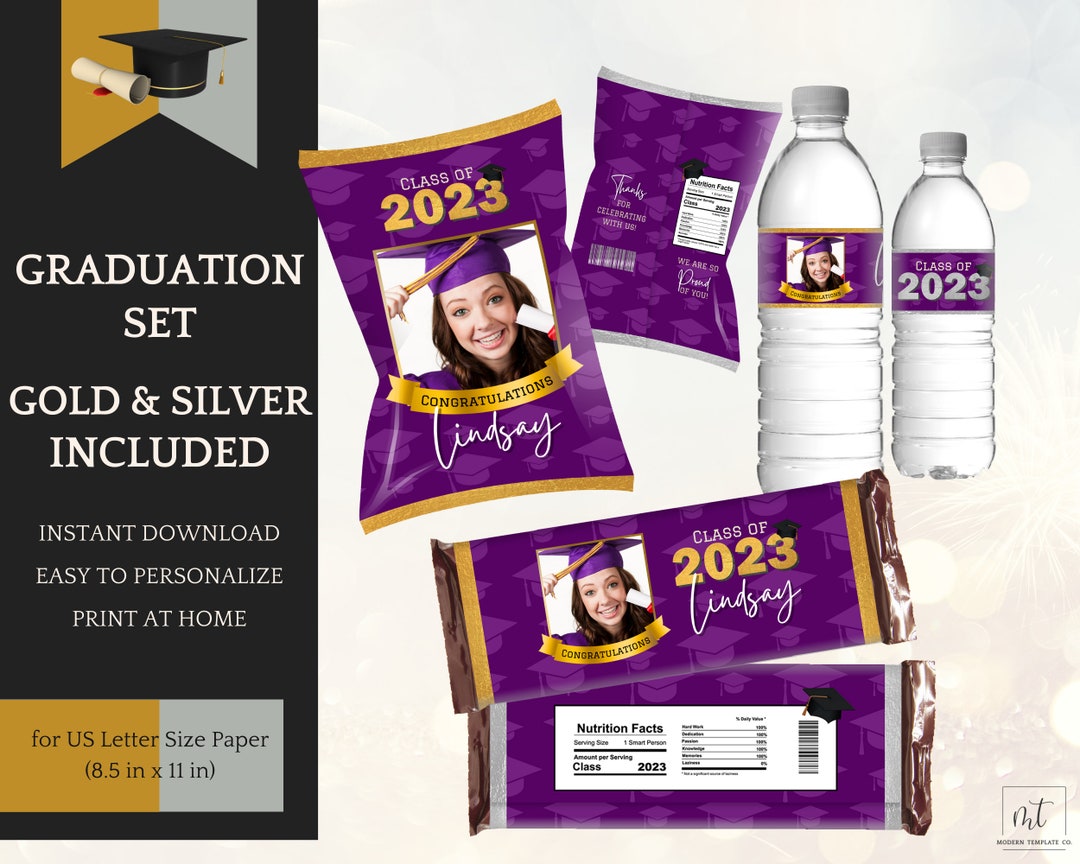 Purple Graduation Decoration Gold/silver, Chip Bag Template, Candy