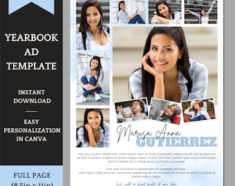 Senior Yearbook Ad Template for boys and girls - Editable Full Page Template with 10 Pic Gallery Collage - Easy personalization in Canva