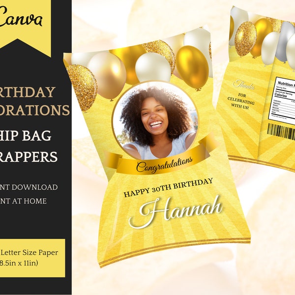 Chip Bag Template, Summer Sunshine Birthday Decorations, Party Favor Wrapper, personalization/editable in Canva - Instant Download