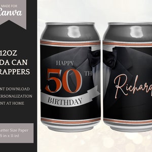 Soda Can Template / Beer Can Wrap: Tuxedo Gentleman Labels für 12 Unzen Getränkedosen, zu Hause drucken - bearbeiten / personalisieren in Canva - INSTANT DOWNLOAD
