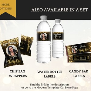 Water Bottle Label Template Black/gold, Printable Birthday Decorations ...