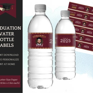 Water Bottle Label Template - editable, Graduation Party, Class of 2023 - Instant Download Printable, easy personalization in Canva