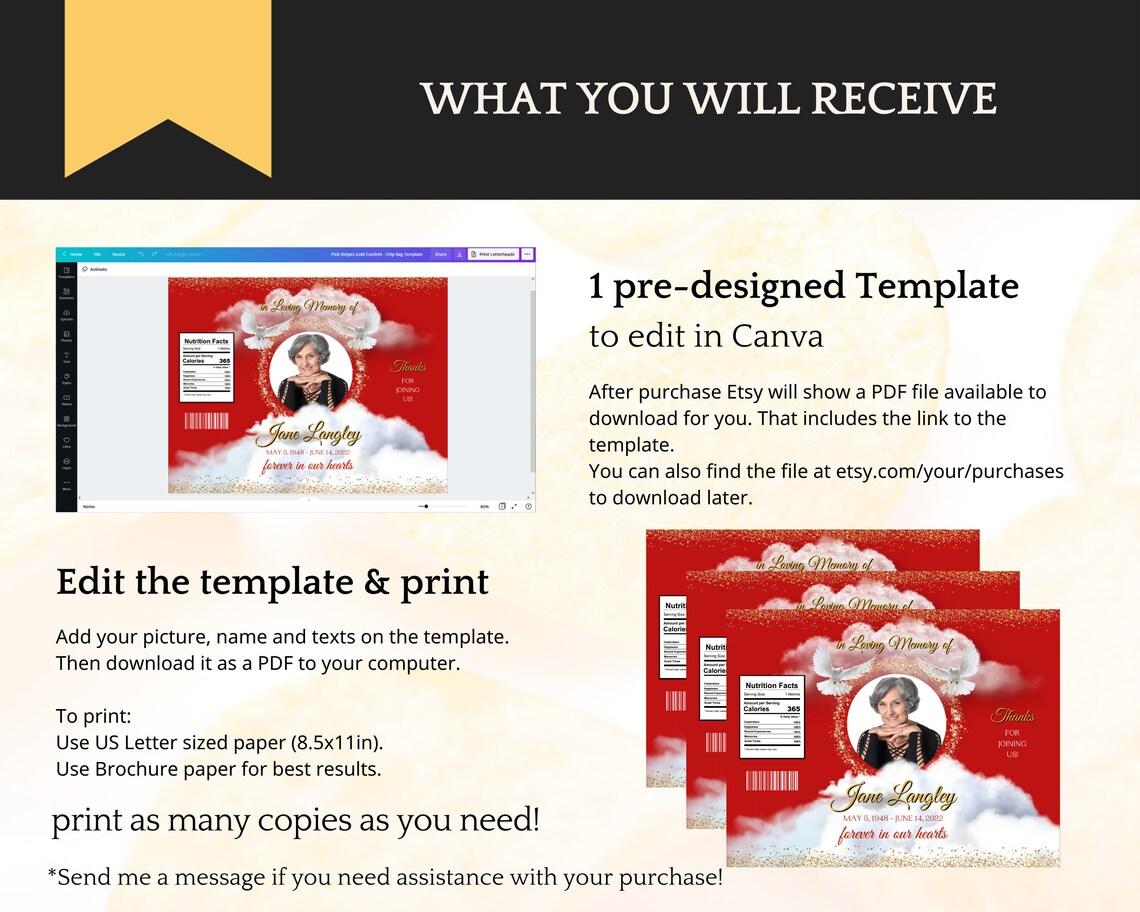 Chip Bag Template for Celebration of Life / Funeral / - Etsy