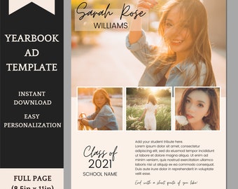 Yearbook Ad Template - Editable Full Page Template with 4 Pic Collage - Senior Ad Template - Easy Personalization in Canva