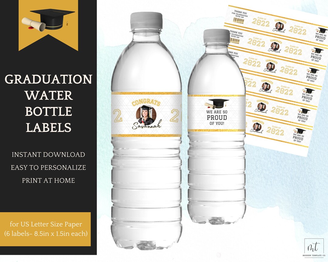 Water Bottle Label Template - Editable, Graduation Party, Class of 2022 ...