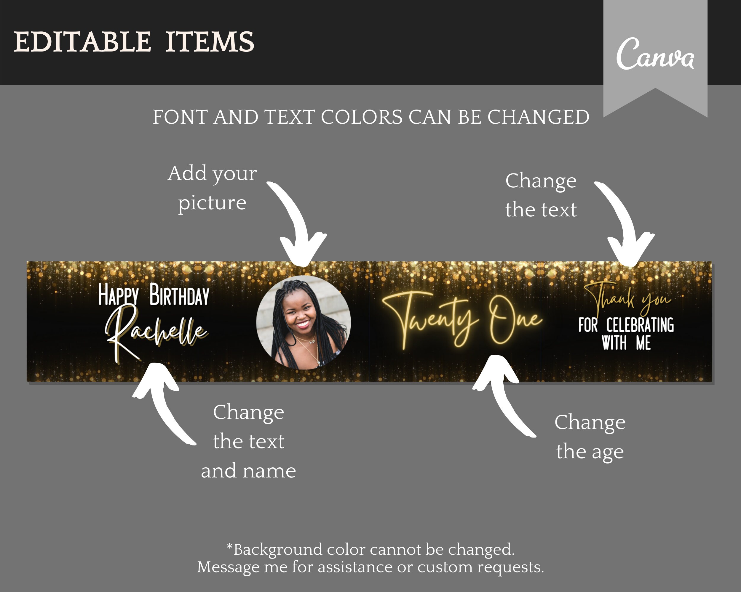 Water Bottle Label Template Black/gold Printable Birthday - Etsy