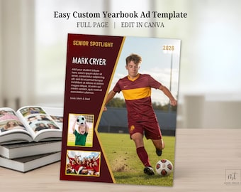 Senior Yearbook Ad Template - Collage for Seniors and Athletes with photos and dedication text - fully customizable in Canva