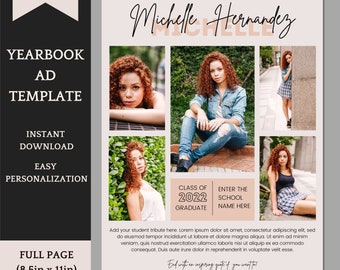 Senior Yearbook Ad Template - Editable Full Page Template with 5 Pic Collage Scrapbook Style - Easy personalization in Canva