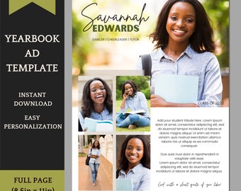 Senior Yearbook Ad Template - Editable Full Page Template with 5 Pic Collage Scrapbook Style - Easy personalization in Canva