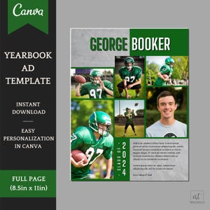 Senior Yearbook Ad Template - Sports / Athletes Theme - Football, Soccer, etc. - Place for Dedication and Pictures - Personalize in Canva