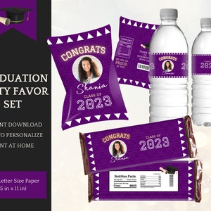 Graduation Decorations, Chip Bag Template, Candy Bars & Water Bottles, Class of 2025 - Instant Download Printable, Personalization in Canva