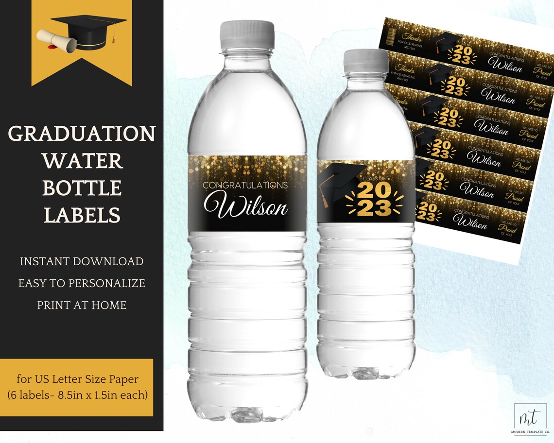 Water Bottle Label Template Gold &amp; Black Editable - Etsy