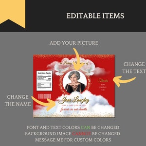 Chip Bag Template for Celebration of Life / Funeral / Memorial, Red ...