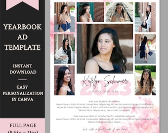 Senior Yearbook Ad Template - Editable Full Page Template with 9 Pic Collage - Easy personalization in Canva