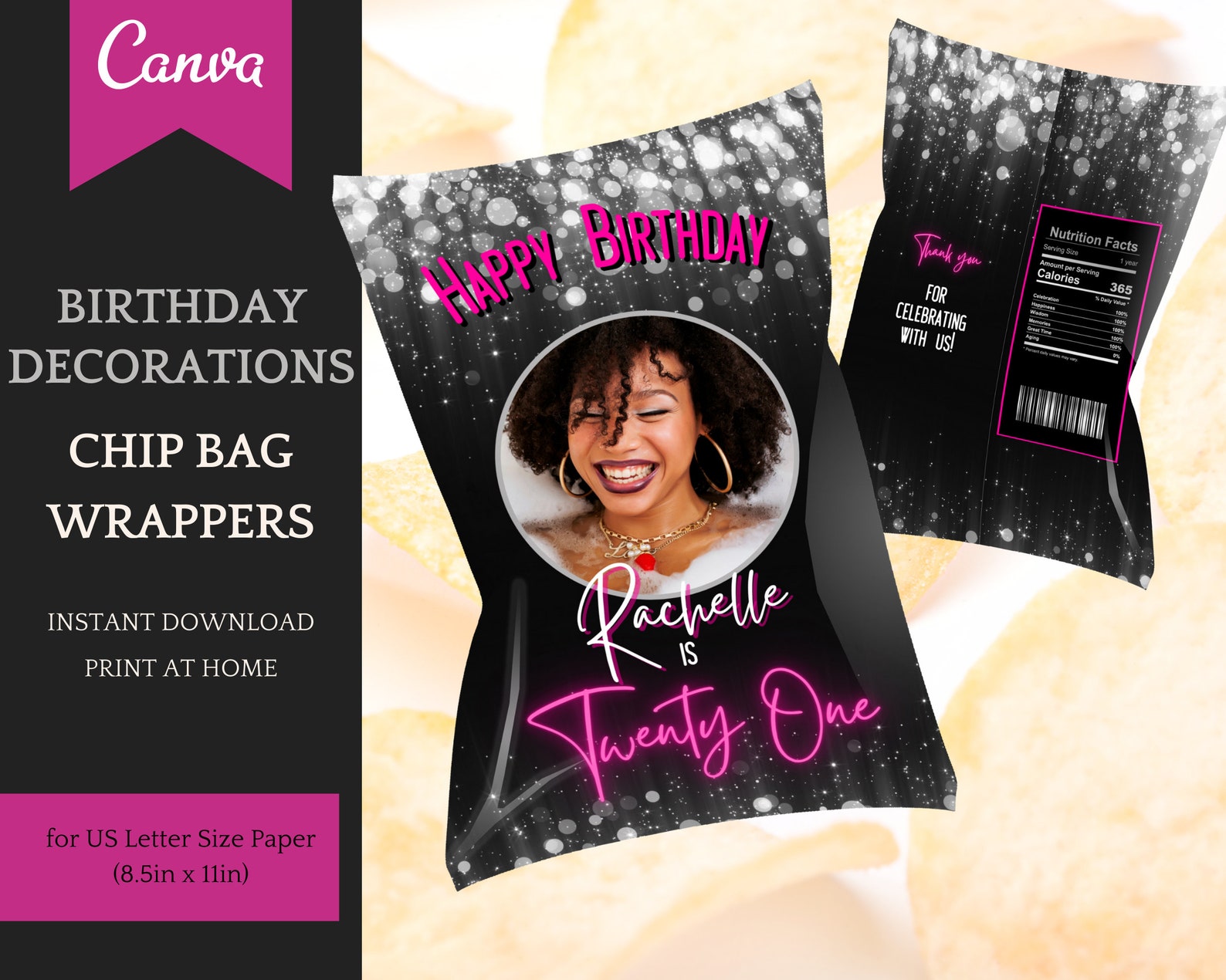 Pink Silver Birthday Decorations for Her Printable Template - Etsy