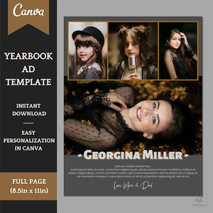 Senior Yearbook Ad Template - Editable Full Page Template with 4 Pic Collage and dedication, Graduation Announcement, edit in Canva