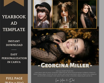 Senior Yearbook Ad Template - Editable Full Page Template with 4 Pic Collage and dedication, Graduation Announcement, edit in Canva