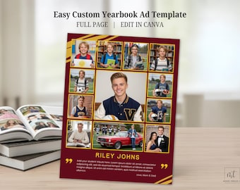 Senior Yearbook Ad Template - Collage for Seniors and Athletes with photos and dedication text - fully customizable in Canva
