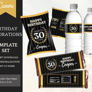Birthday Decorations for him and her - Printable Template Set with Chip Bag Template, Candy Bars and Water Bottle Labels - INSTANT DOWNLOAD