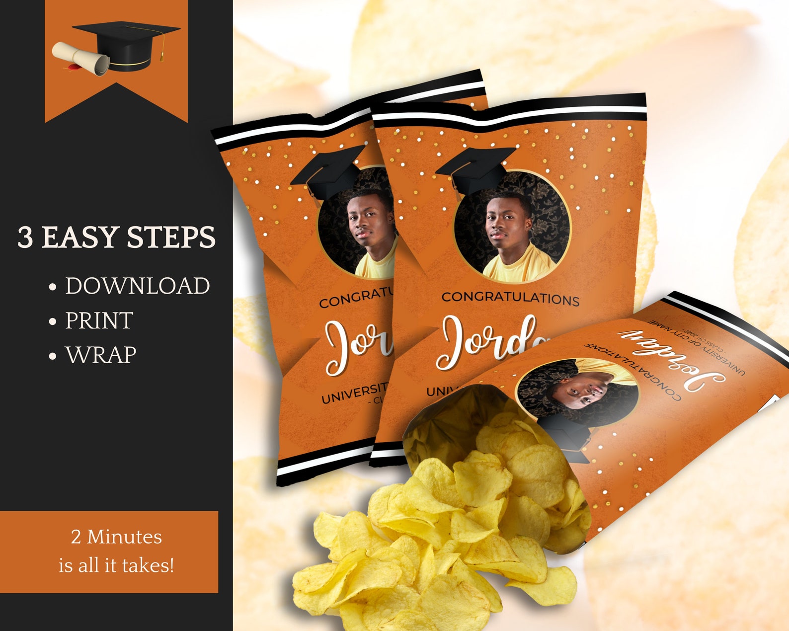 Orange Graduation Decorations Chip Bag Template Candy Bars & Etsy