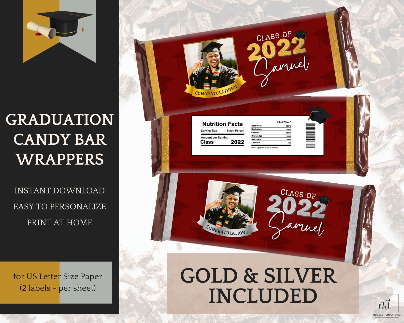 Red Gold/silver Graduation Decorations Chip Bag Template Etsy