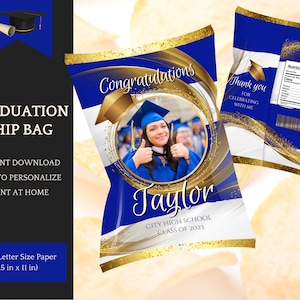 Graduation Chip Bag Template,  Grad Party Decorations, Class of 2025 - Instant Download Printable, easily personalize yourself in Canva