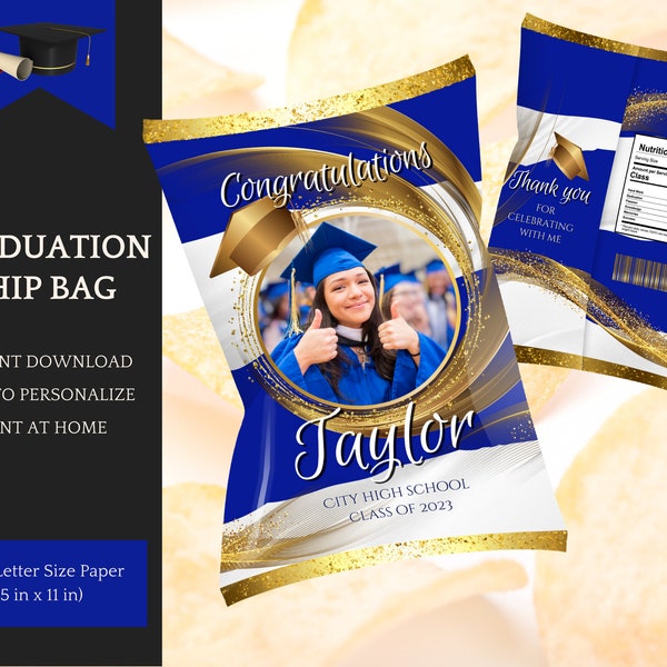 Graduation Chip Bag Template,  Grad Party Decorations, Class of 2024 - Instant Download Printable, easily personalize yourself in Canva