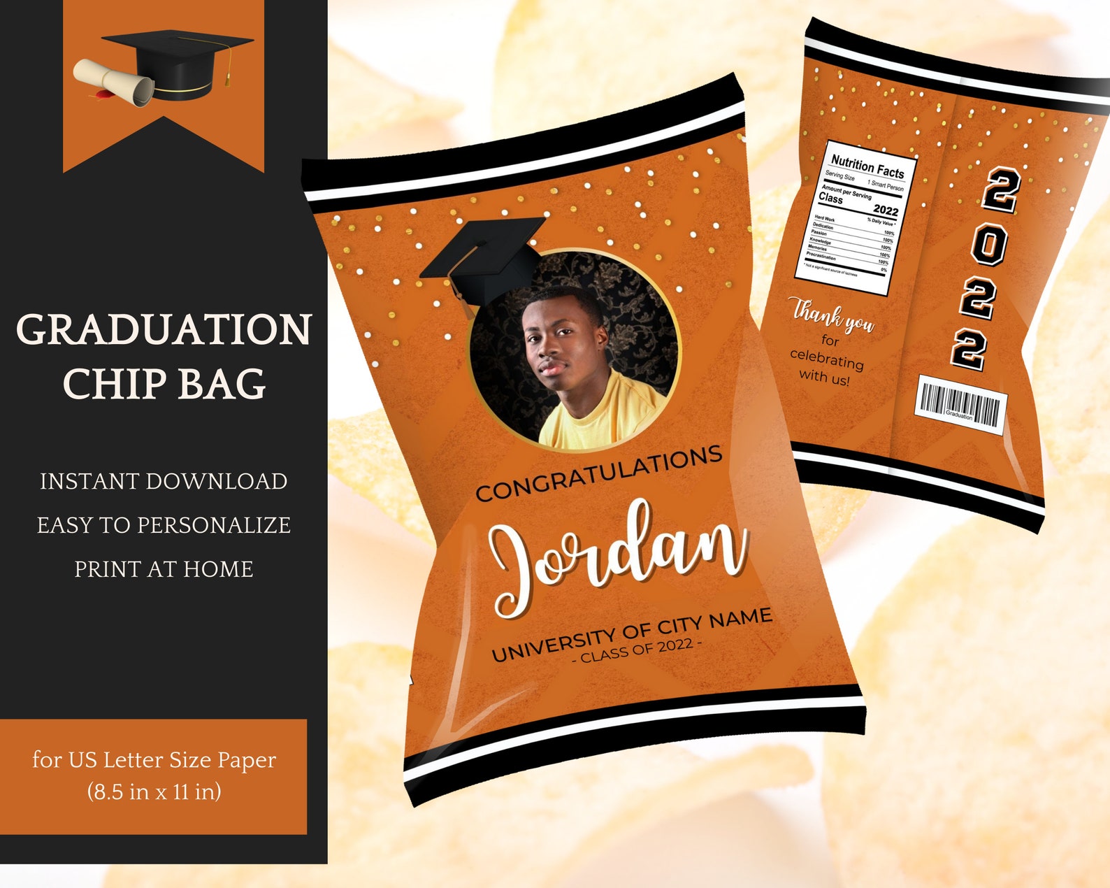 Orange Graduation Decorations Chip Bag Template Candy Bars & Etsy