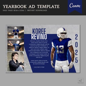 Senior Yearbook Ad Template - Sports / Athletes Theme - Football, Soccer, etc. - Dedication and Pictures - Half Page - Personalize in Canva