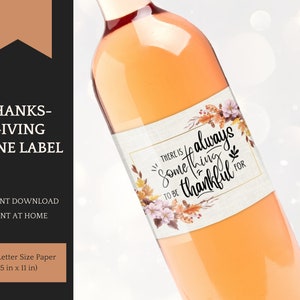 Wine Bottle Labels, Thanksgiving or Friendsgiving gifts for her and him, Printable Wine Bottle Stickers - Instant Download