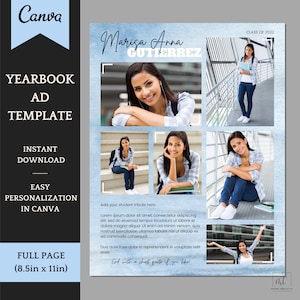 Senior Yearbook Ad Template for boys and girls - Editable Full Page Template with 6 Pics and dedication - Easy personalization in Canva