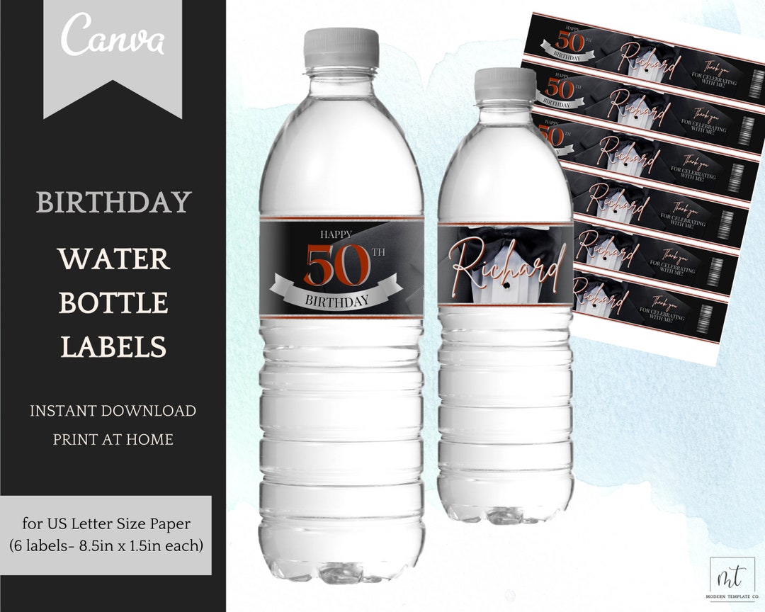Tuxedo Water Bottle Label Template, Elegant Printable Birthday ...