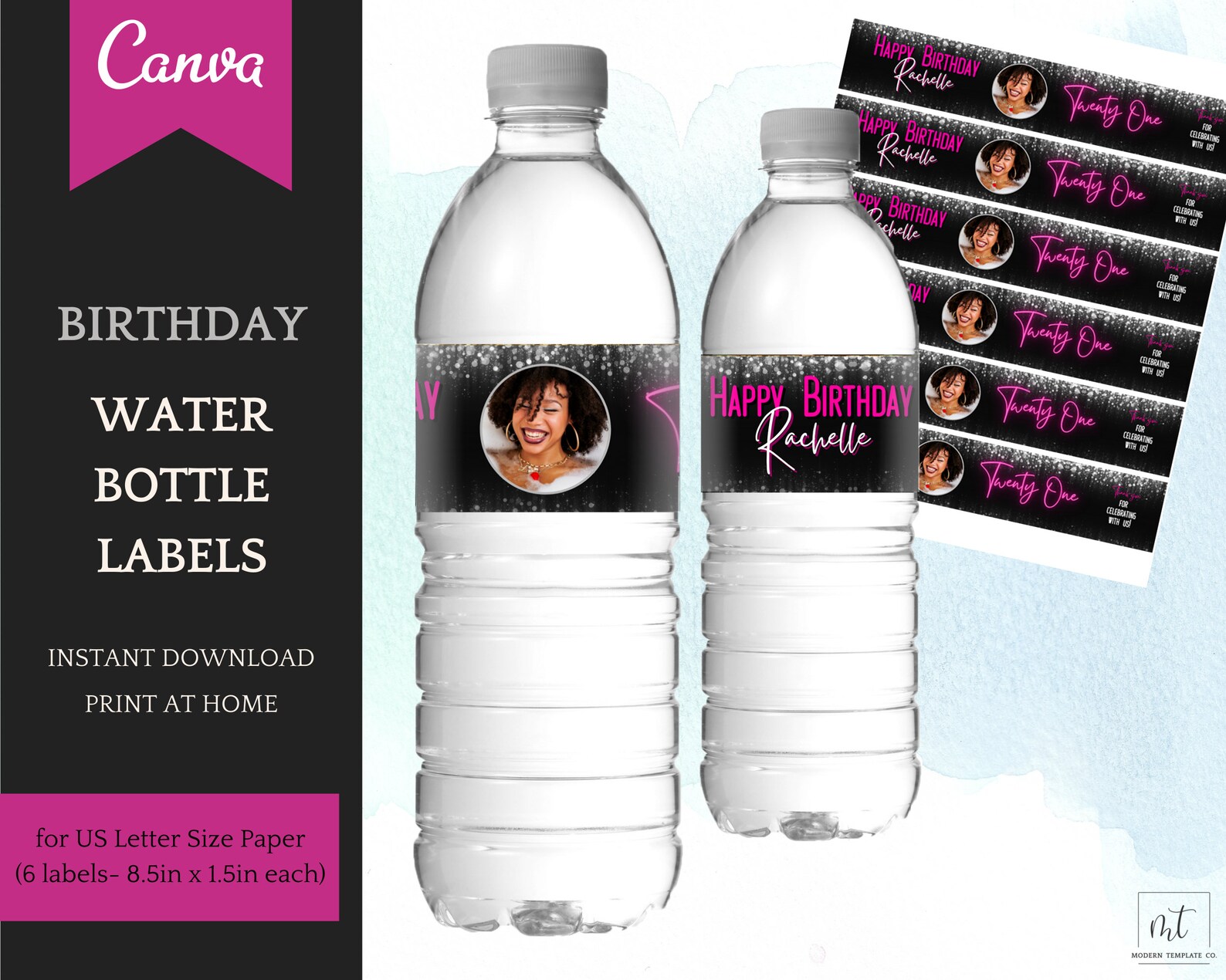 Pink Silver Birthday Decorations for Her Printable Template - Etsy
