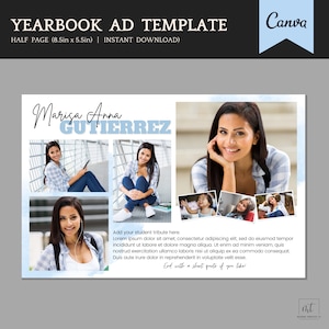 Senior Yearbook Ad Template - Editable Half Page Graduation Announcement with 7 pictures - Easy personalization in Canva
