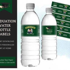 Water Bottle Label Template in green - editable, Graduation Party, Class of 20212- Instant Download Printable, easy personalisation in Canva