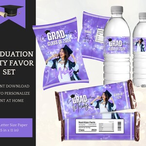 Purple Graduation Decorations Bundle for Girls and Boys, Chip Bag Template, Candy & Water Labels, Class of 2025, Instant Download for Canva
