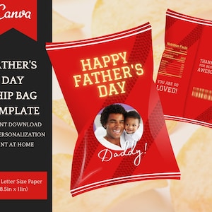 Chip Bag Template for Father&#39;s Day in red, editable Chip Bag Template, car lover, Instant Download Printable, easy Personalisation in Canva