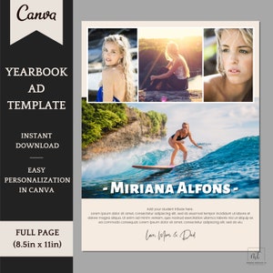 Senior Yearbook Ad Template - Editable Full Page Template with 4 Pic Collage and dedication, Graduation Announcement, edit in Canva