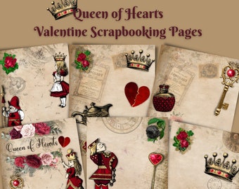 Valentine Scrapbooking Pages | Queen of Hearts Journal| Vintage Journal | Decoupage Kit