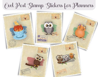 Owl Post Stamp Stickers for Planners | Printable Stickers| Cute Planner Stickers