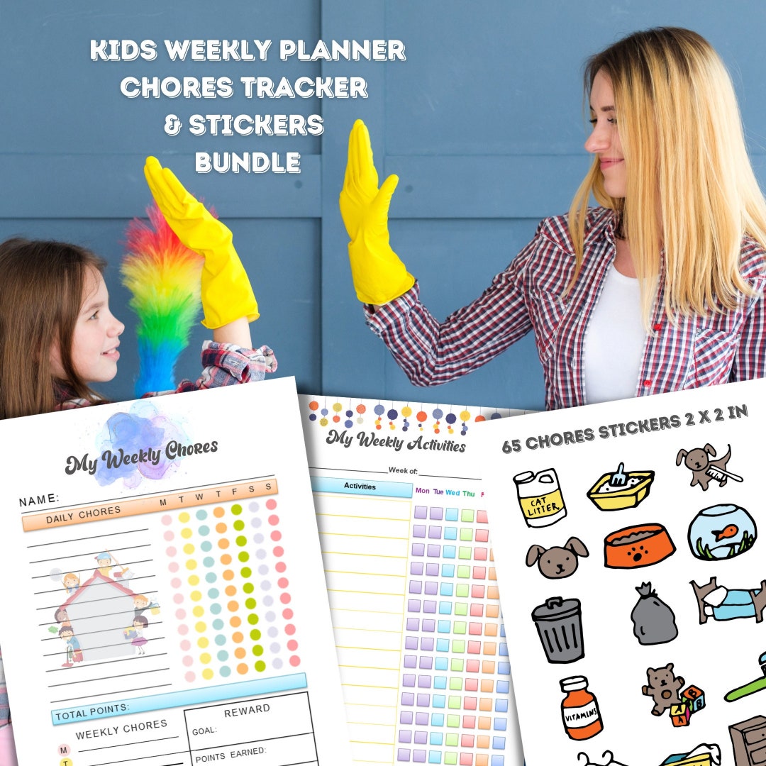 Kids Weekly Activity Planner Printable Chores Tracker and Stickers ...
