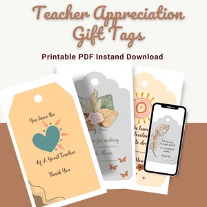 Boho Teacher Appreciation Gift Tags: Printable Thank You Notes Editable PDF