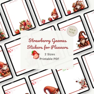 Stickers nain fraise imprimables pour agendas - décoration mignonne, amusante et fantaisiste, stickers artisanat bricolage, téléchargement numérique