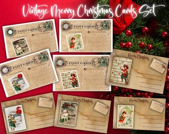 Vintage Merry Christmas Cards Set | Retro Christmas Cards |Merry Christmas Cards | Instant download PDF