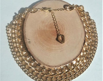 Choker necklace with triple recycled golden chain available in two thicknesses and with adjustable length ~ Bearded chain choker necklace