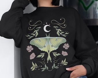 Moletom Luna Moth Moon | Blusa Gótica Cottagecore Bruxa