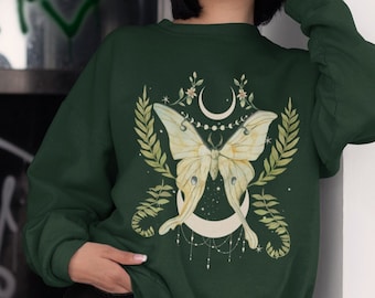 Botanical Luna Moth Sweatshirt | Cottagecore Moon Goth Top
